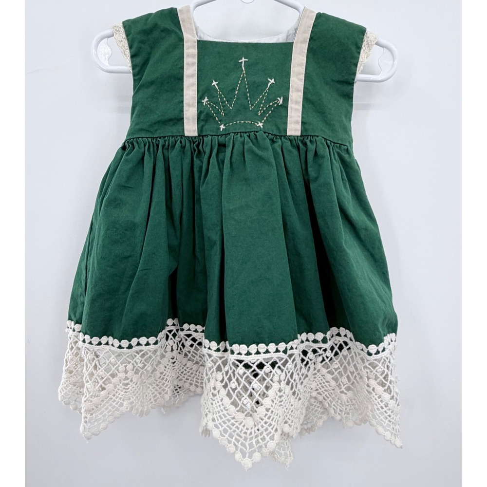 W.D. Wolf Dress Baby Girl 12M Green Crown Embroidered Crochet King Is Born 2014